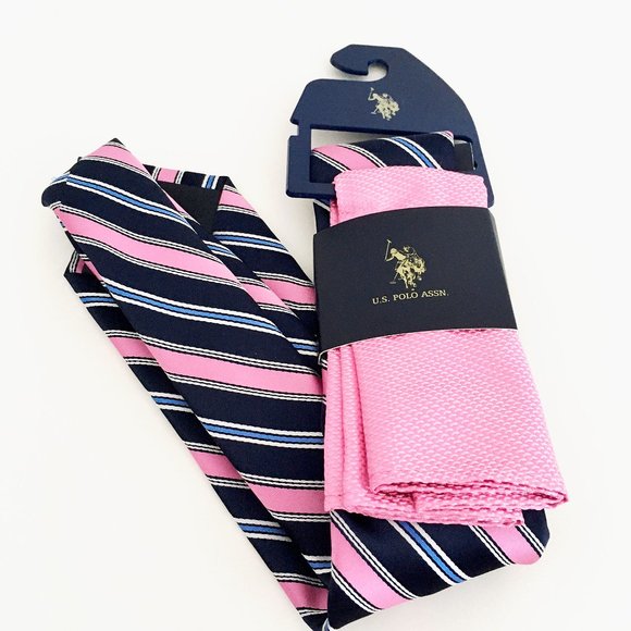 US Polo Assn by Ralph Lauren Striped Mens Tie and Pocket Handkerchief NWT - Picture 2 of 4
